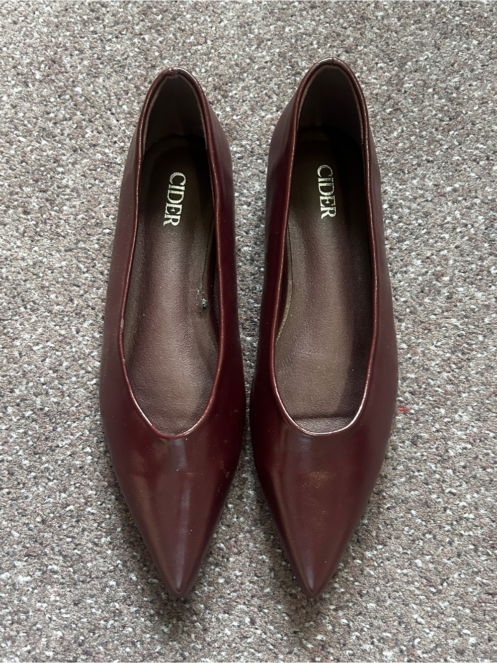 Cider Pointed-Toe Ballet Flats in Burgundy Wine
